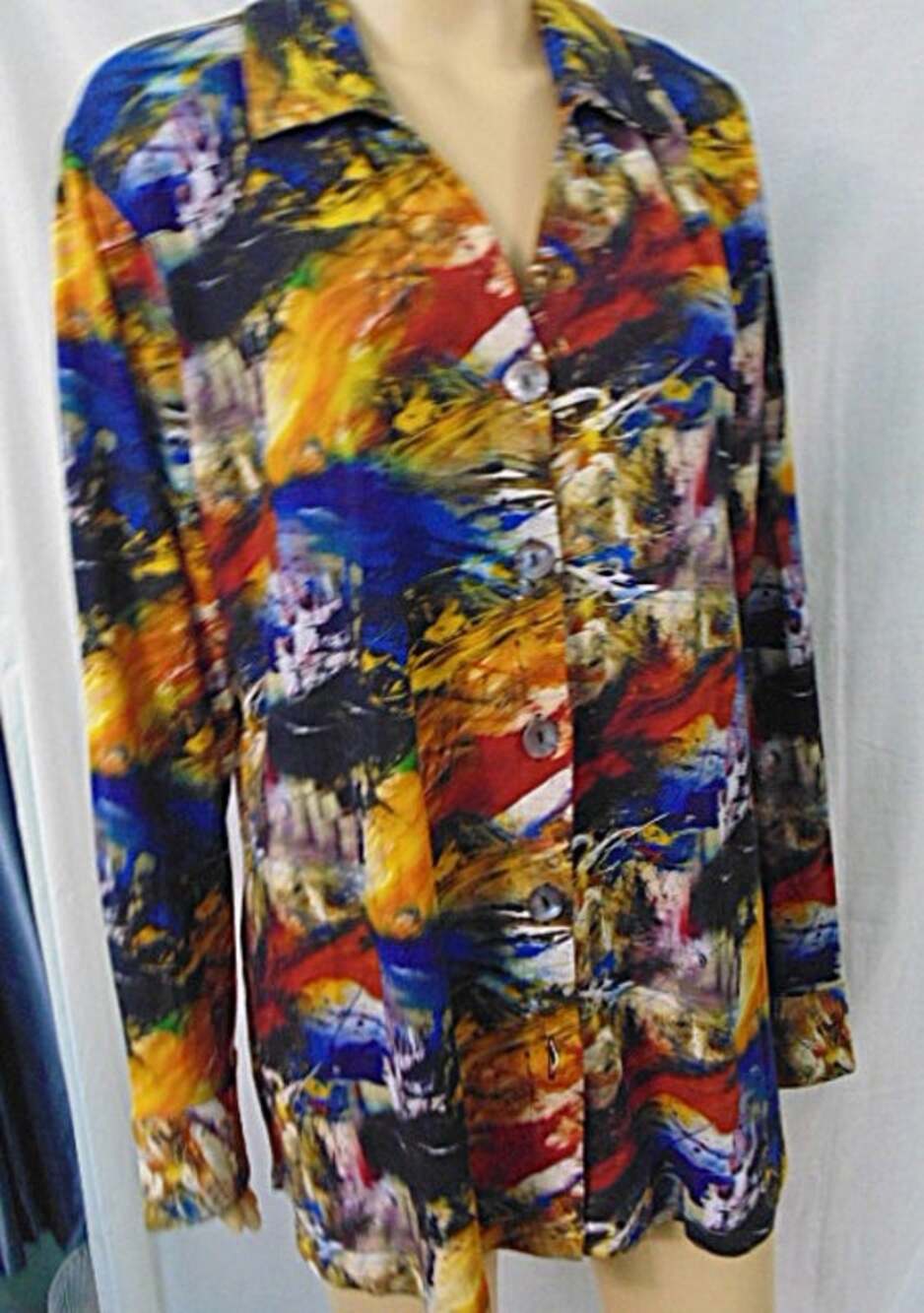 Parsley & Sage Womems XL Colorful Button Up Long Sleeve Shirt Abstract Artsy
